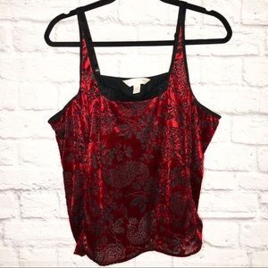 Avenue Body Red & Black Velvet Floral Tank Top